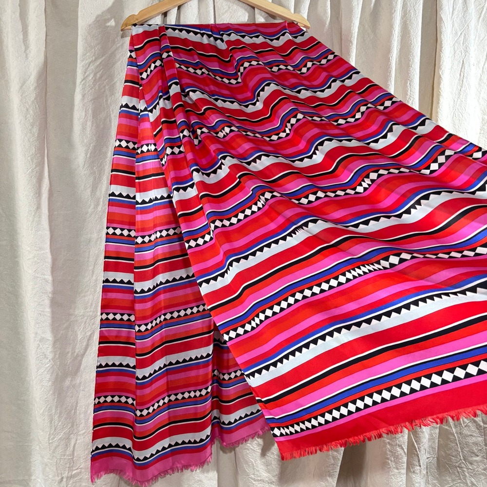 Kate Spade New York Geo‎ Border Scarf Cherry Pepper Red Fuchsia 30x80 Wrap